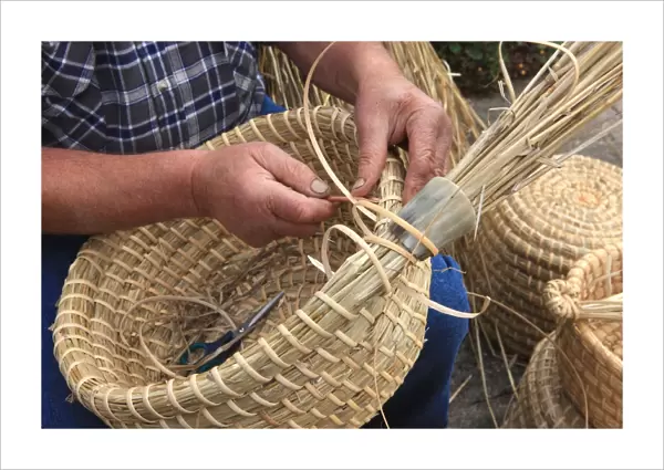 Bee-Skeps. David Chubb making Bee-Skeps on his farm in the Cotswolds