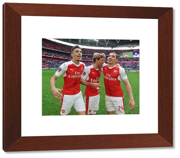 Arsenal Triumphs in FA Cup Semi-Final: Gabriel, Monreal, and Bellerin Celebrate