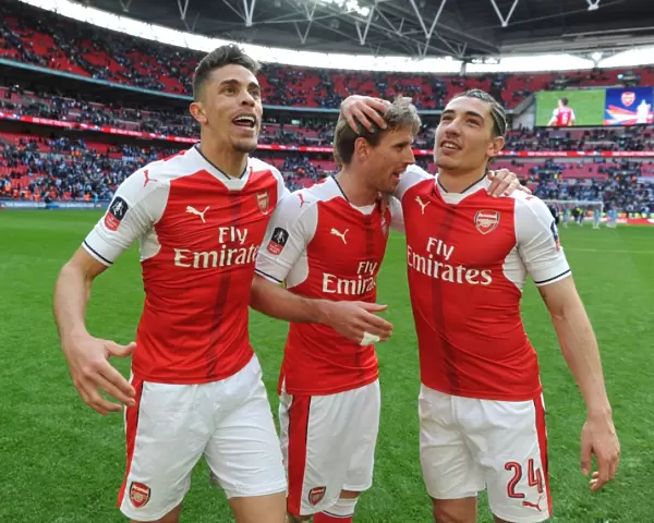 Arsenal Triumphs in FA Cup Semi-Final: Gabriel, Monreal, and Bellerin Celebrate