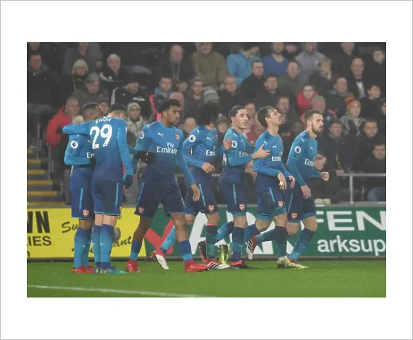 Nacho Monreal celebrates scoring a goal for Arsenal. Swansea 3: 1 Arsenal. Premier League