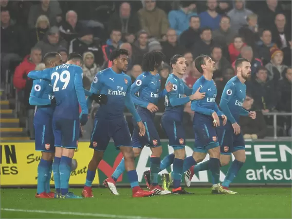 Nacho Monreal celebrates scoring a goal for Arsenal. Swansea 3: 1 Arsenal. Premier League