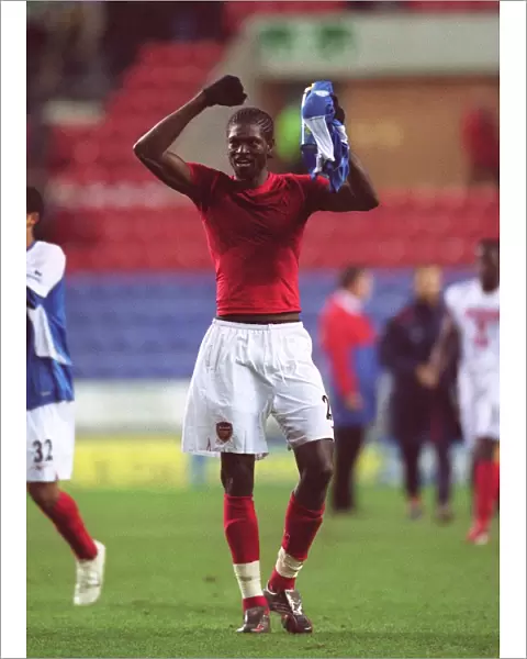 Emmanuel Adebayor (Arsenal) celebrates at the end of the match