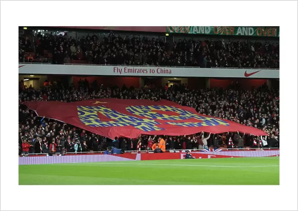 Arsenal fans with 49ers banner before the match. Arsenal 2: 0 Liverpool. Barclays Premier League
