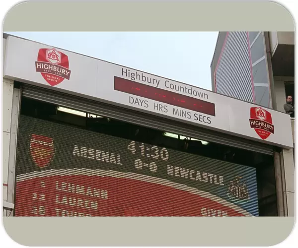 The Highbury Countdown clock on the jumbo tron. Arsenal 2: 0 Newcastle United