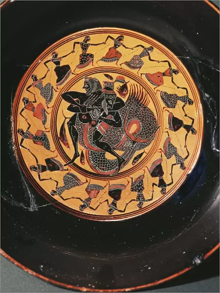 Detail of Attic pottery depicting Hercules, Triton and Maenads dancing, 550  /  530 B. C