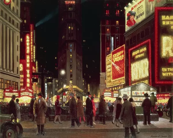 The Great White Way: Time Square and Theatre District in New York by Howard Thain, oil on canvas, 1925