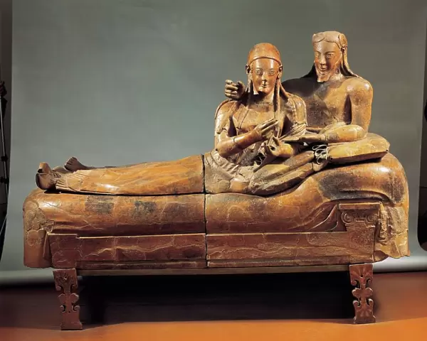 Painted terracotta Sarcophagus of the Spouses, from Cerveteri, Rome province, Italy, detail, 520 B. C