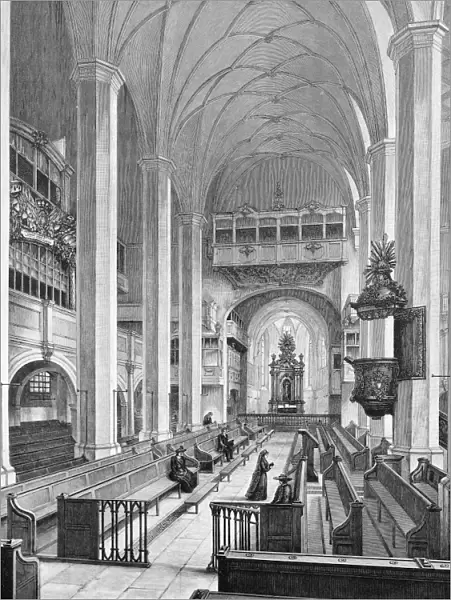 Germany, Interior of Thomaskirche (St. Thomas Church) in Leipzig before 1885, engraving