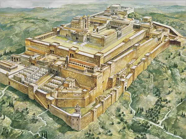 High angle view of a palace and a temple, Solomons Palace, Solomons Temple, Jerusalem