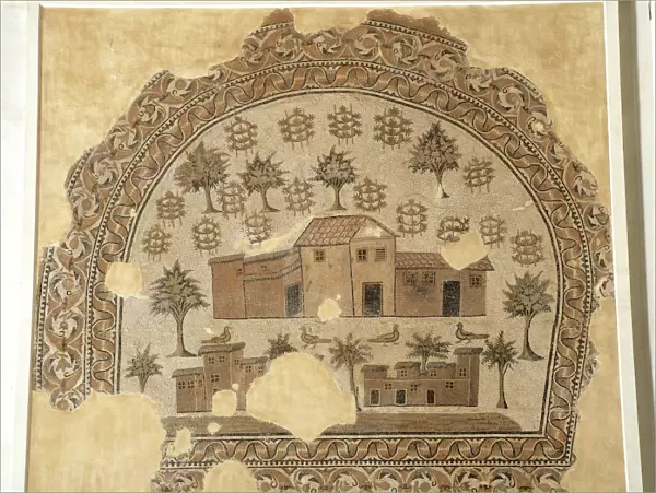 Tunisia, Tabarka, Trilobate floor mosaic, depicting life in a farm
