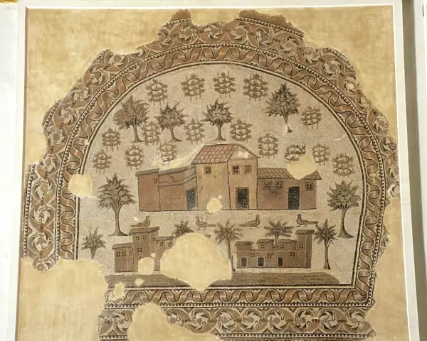 Tunisia, Tabarka, Trilobate floor mosaic, depicting life in a farm