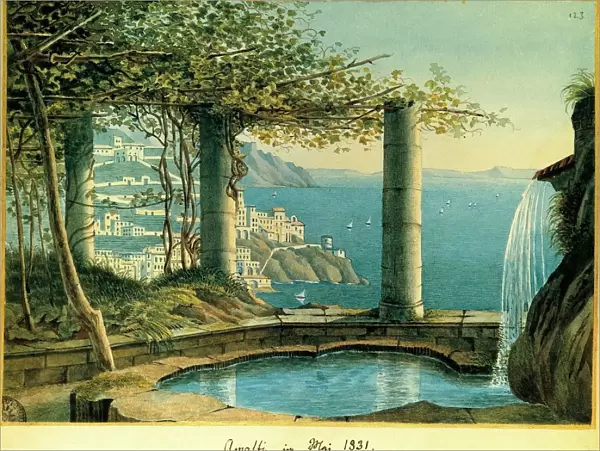 Italy, View of Amalfi in May 1831 by Felix Mendelssohn Bartholdy (1809-1847), watercolor