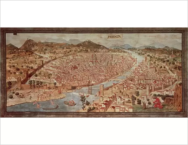 Map of Florence known as Della Catena Map of Florence, Attributed to Francesco di Lorenzo Rosselli, 1470, illustration