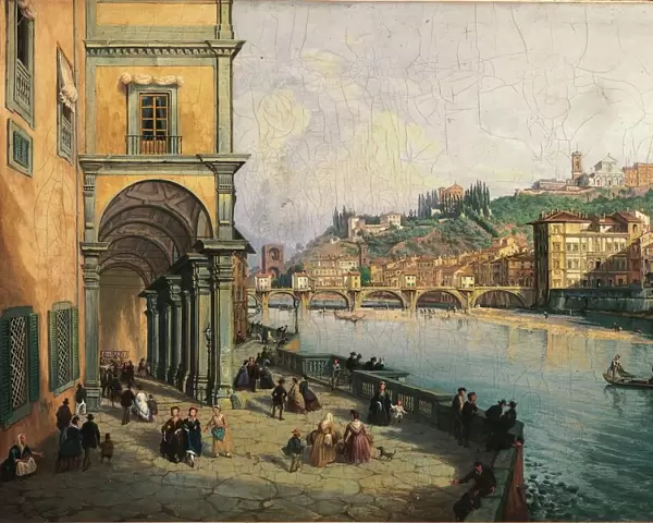 Italy, Florence, View of Florence with Ponte alle Grazie by Emilio Burci