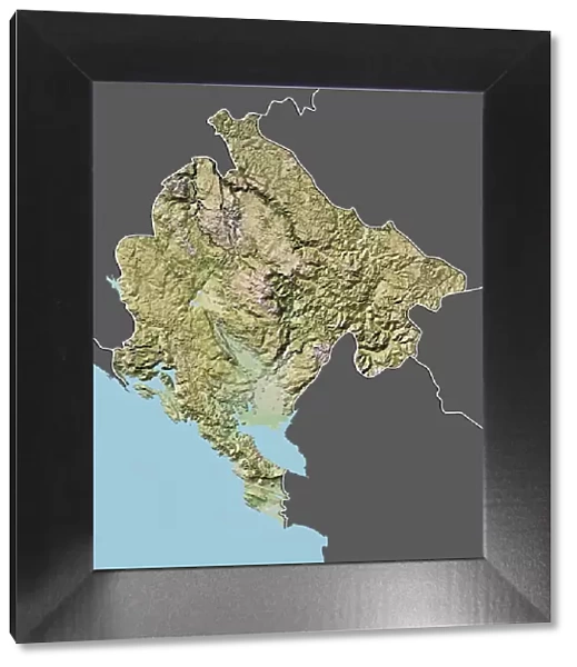 Montenegro, Relief Map With Border and Mask