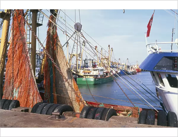 Great Britain, England, Suffolk, Lowestoft, fishing trawlers at quays