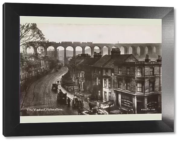 Postcard of Viaduct in Folkestone. 1918, Folkestone, Kent, England, UK, Postcard of Viaduct in Folkestone