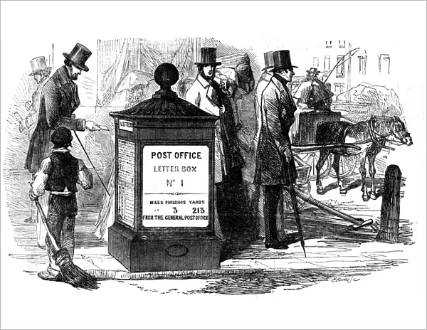 One of the first letter boxes erected in London at the corner of Fleet Street and Farringdon Street