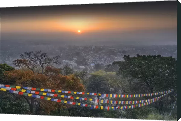 Misty dawn light over the city of Kathmandu, Nepal