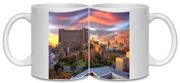Sunset View of City Council Building and Hillbrow Tower (JG Strijdom Tower), Johannesburg, Gauteng, South Africa
