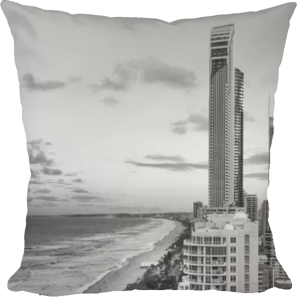 Gold Coast beach skyline in black and white