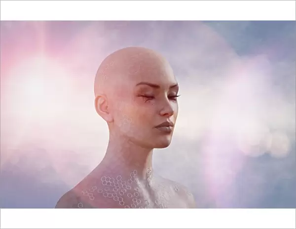 ar, augmented reality, bald, body implants, calm, close up, cloud, color image, concept