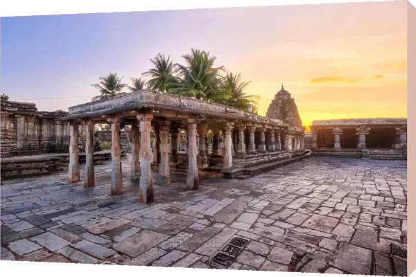 Sunset with Somyanayaki Temple of Chennakeshava Complex (Kesava Temple of Belur) in Hassan, Karnataka, India