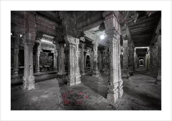 Interior Pillars of Ekambareswarar Temple, Kanchipuram, Tamil Nadu, India