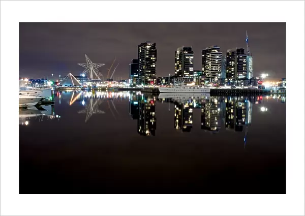 Docklands skyline at night in Melbourne