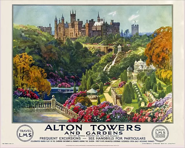 Alton Towers and Gardens, LMS poster, c 1930s