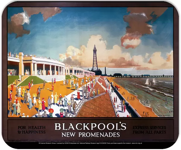 Blackpools New Promenades, LMS poster, 1923- 1947