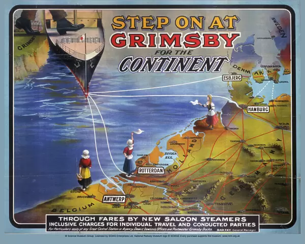 Step On at Grimsby for the Continent, GCR poster, 1911
