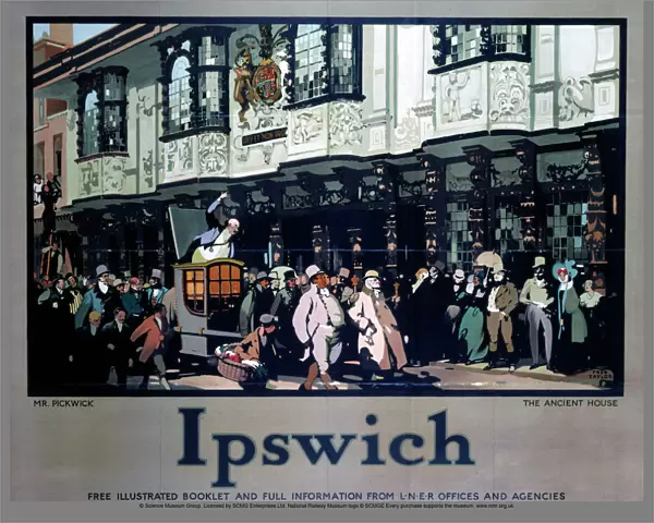 Ipswich: Mr Pickwick outsideThe Ancient House, LNER poster, 1928