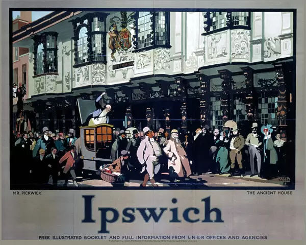 Ipswich: Mr Pickwick outsideThe Ancient House, LNER poster, 1928
