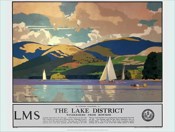 The Lake District - Windermere from Bowness, LMS poster, 1923-1947