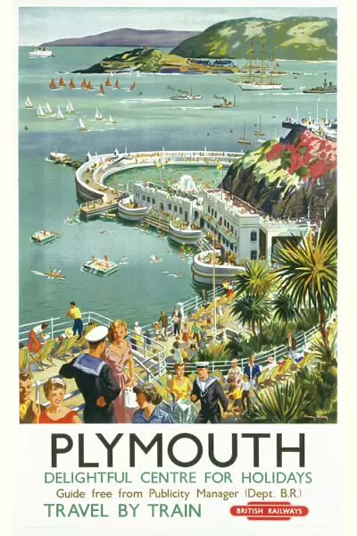 1983-8559. Poster, BR (WR), Plymouth Delightful Centre for Holidays, by Harry Riley