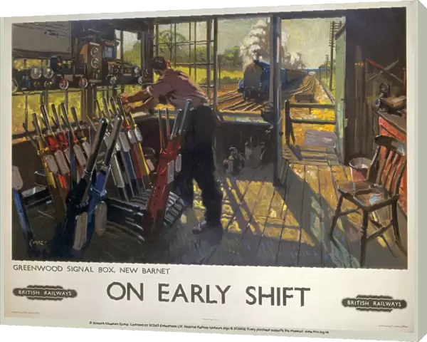 Poster produced for British Railways (BR), showing a railway worker manually operating