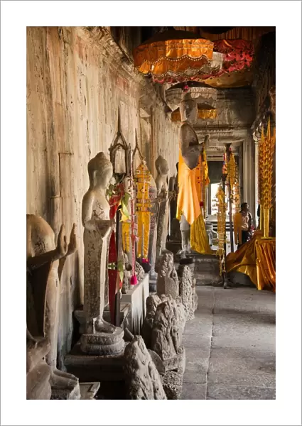 View of altar area inside Buddhist temple, Angkor Wat, Cambodia