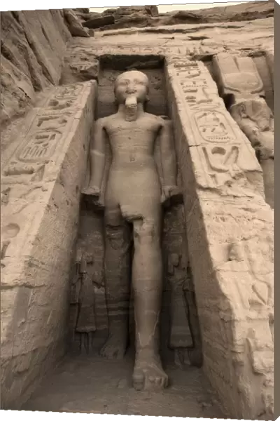 Statue of Rameses II outside the Hathor Temple of Queen Nefertari. UNESCO World Heritage Site known as the Nubian Monuments. Abu Simbel, West Bank of Lake Nasser, southern Egypt. Africa