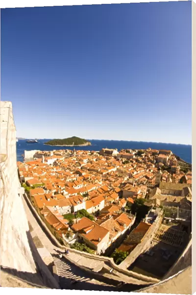 View from Old City Walls Walk, Walled City of Dubrovnik, South Eastern Tip of Croatia, Dalmation Coast, Adriatic Sea, Croatia, Eastern Europe, Europe