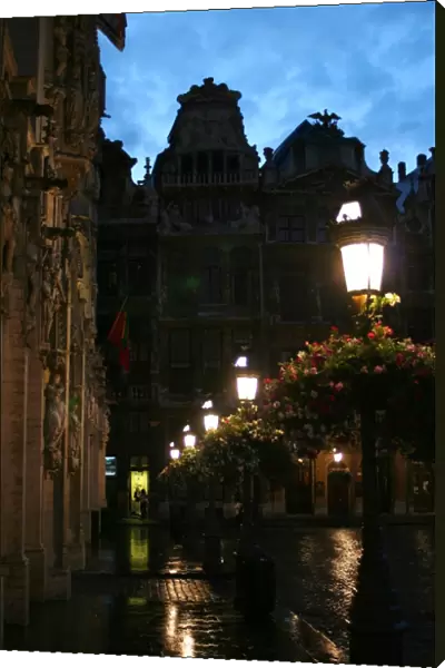 Belgium, Brussels, Grand Place with streetlights