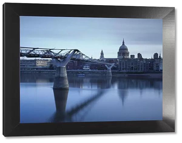 Millenium Bridge, River Thames and St Pauls Cathedral, London, England, United Kingdom
