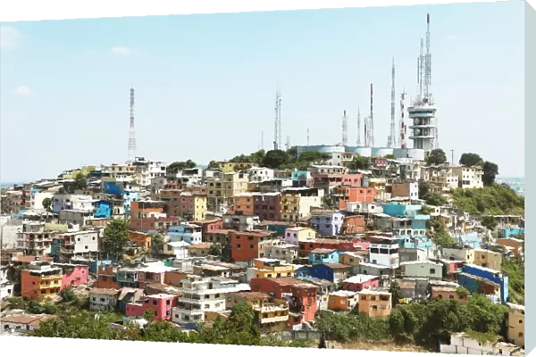 Colourful houses and radio masts on Cerro del Carmen, Guayaquil, Guayas Province, Ecuador