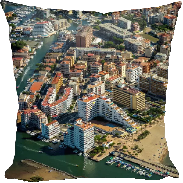 Aerial view, high-rise buildings, holiday resort on the beach, Roses, Golf de Roses, Catalonia, Spain