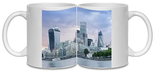 City of London skyline, including the Walkie Talkie building, Leadenhall building and The Gherkin, London, England, United Kingdom