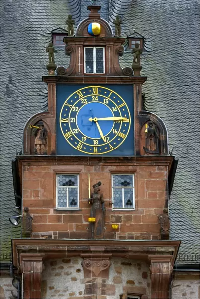 Gabel with a clock, Renaissance Tower, historic Town Hall, market square, historic centre, Marburg, Hesse, Germany