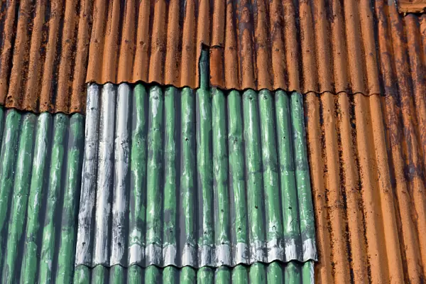 Rusty Corrugated iron roof, Faroe Islands, Faroe Islands, Denmark