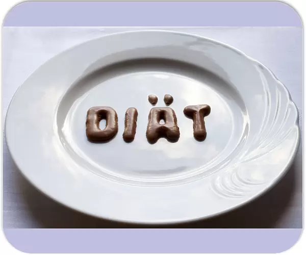 Letters forming the word diaet, German for diet made from Russian bread on a white plate