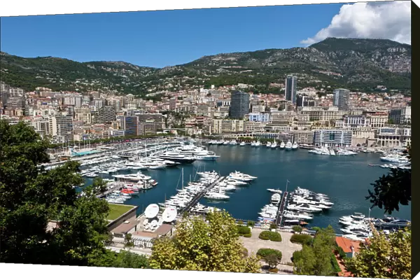 Overlooking the harbour of Monaco, Port Hercule, Monte Carlo, Principality of Monaco, Cote dAzur, Mediterranean Sea, Europe, PublicGround