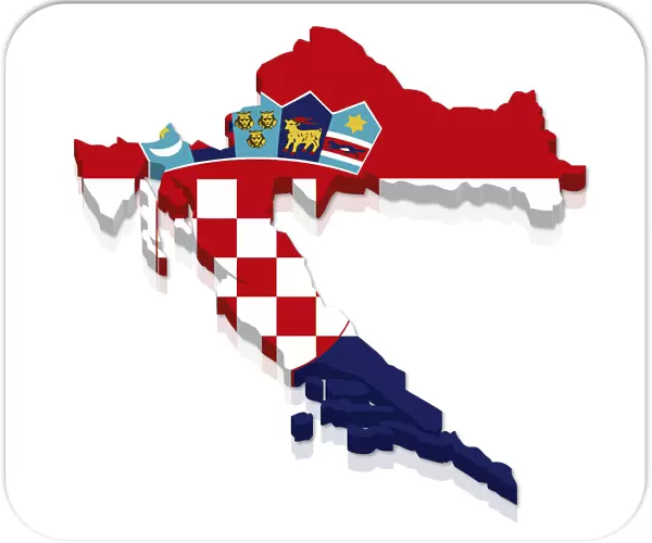 Shape and national flag of Croatia, 3D computer graphics